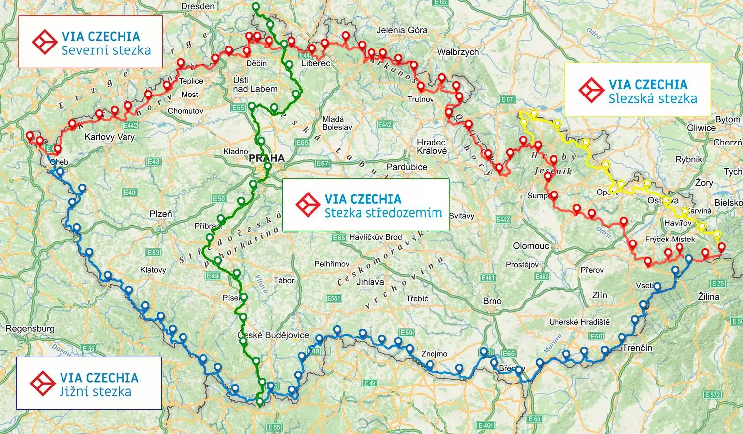 Via Czechia ist ein System von Fernwander-, Rad- und Skiwegen 