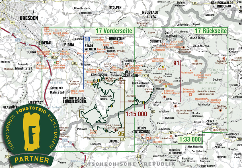 Ausschnittkarte vom Forststeig in der Sächsischen Schweiz