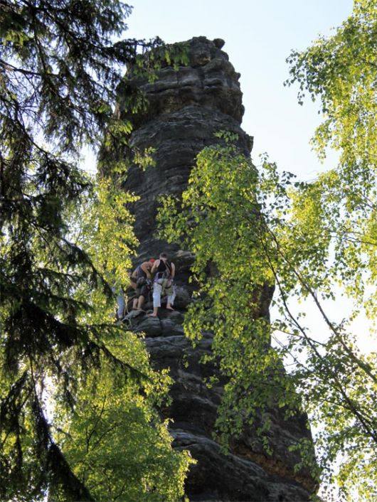 Kletterer im Klettergebiet Bielatal