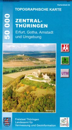 Wanderkarte Zentralthüringen mit Erfurt, Gotha, Arnstadt